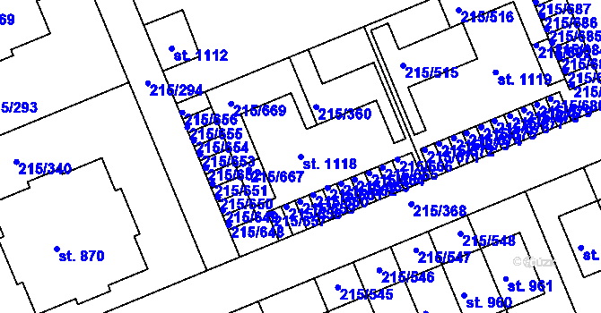 Parcela st. 1118 v KÚ Hořelice, Katastrální mapa