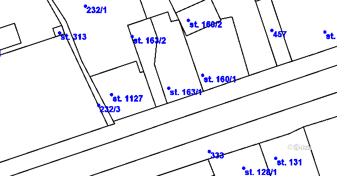 Parcela st. 163/1 v KÚ Hořelice, Katastrální mapa
