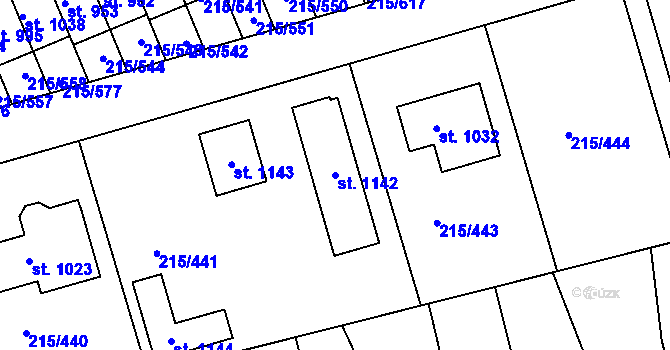 Parcela st. 1142 v KÚ Hořelice, Katastrální mapa