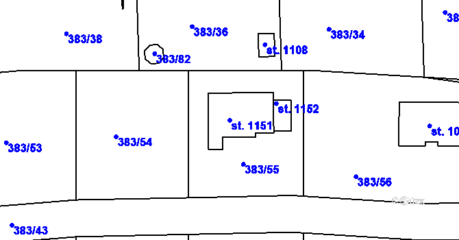 Parcela st. 1151 v KÚ Hořelice, Katastrální mapa
