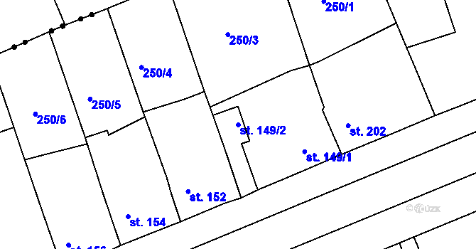 Parcela st. 149/2 v KÚ Hořelice, Katastrální mapa