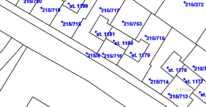 Parcela st. 215/716 v KÚ Hořelice, Katastrální mapa