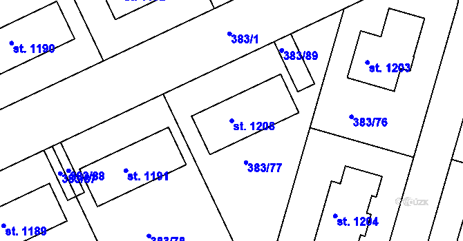 Parcela st. 1208 v KÚ Hořelice, Katastrální mapa