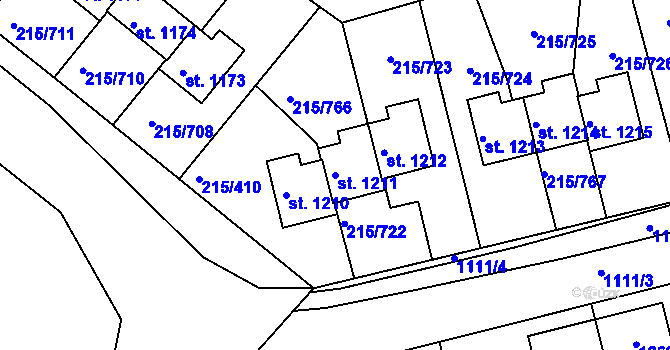 Parcela st. 1211 v KÚ Hořelice, Katastrální mapa