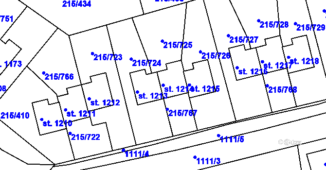 Parcela st. 1214 v KÚ Hořelice, Katastrální mapa
