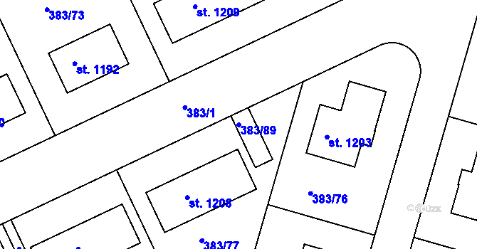 Parcela st. 383/89 v KÚ Hořelice, Katastrální mapa
