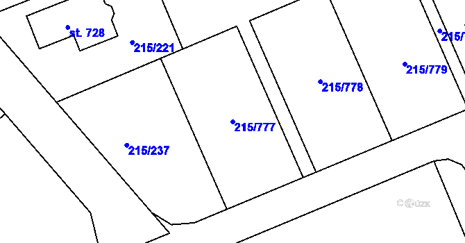 Parcela st. 215/777 v KÚ Hořelice, Katastrální mapa