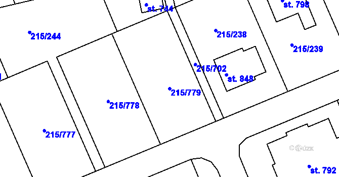 Parcela st. 215/779 v KÚ Hořelice, Katastrální mapa