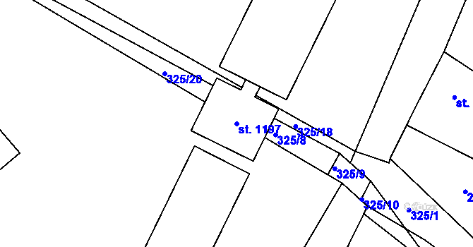 Parcela st. 1197 v KÚ Hořelice, Katastrální mapa