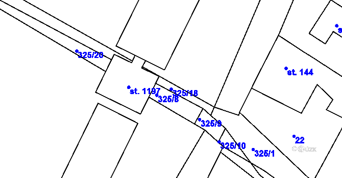 Parcela st. 325/18 v KÚ Hořelice, Katastrální mapa