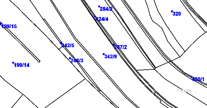 Parcela st. 342/9 v KÚ Dolní Rudná, Katastrální mapa