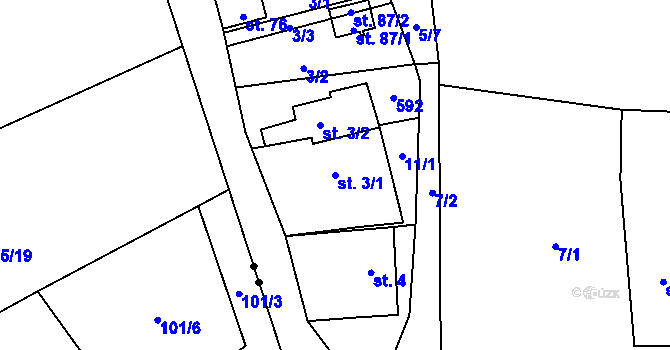 Parcela st. 3/1 v KÚ Horní Rudná, Katastrální mapa