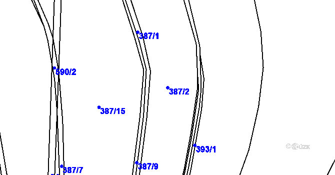 Parcela st. 387/2 v KÚ Horní Rudná, Katastrální mapa