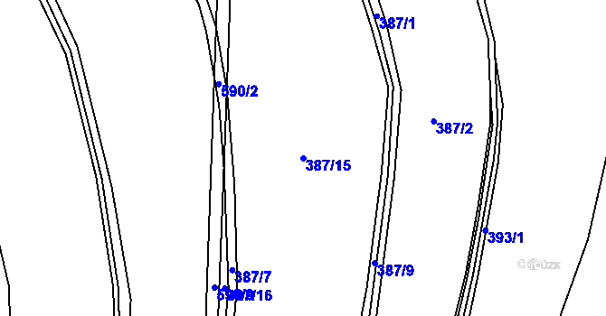 Parcela st. 387/15 v KÚ Horní Rudná, Katastrální mapa