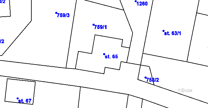 Parcela st. 65 v KÚ Nová Rudná, Katastrální mapa