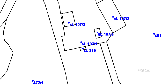Parcela st. 107/1 v KÚ Stará Rudná, Katastrální mapa
