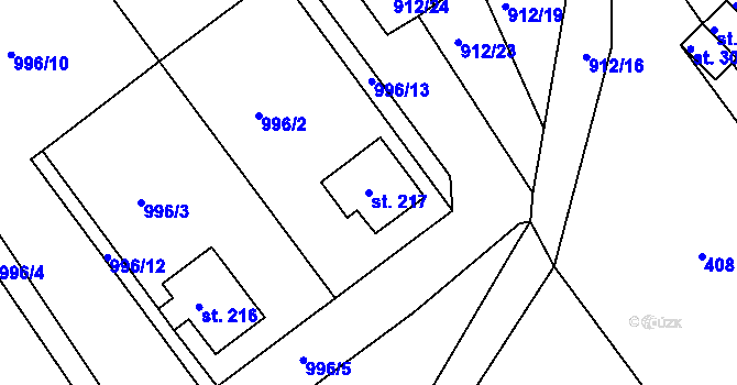 Parcela st. 217 v KÚ Stará Rudná, Katastrální mapa