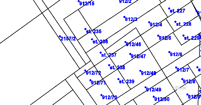 Parcela st. 237 v KÚ Stará Rudná, Katastrální mapa
