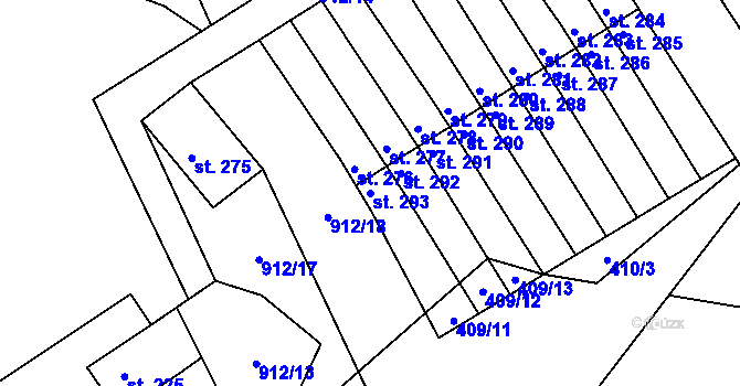 Parcela st. 293 v KÚ Stará Rudná, Katastrální mapa