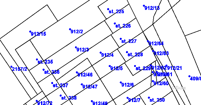 Parcela st. 912/4 v KÚ Stará Rudná, Katastrální mapa