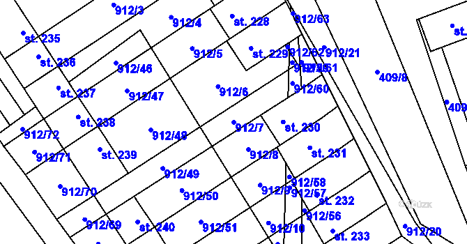 Parcela st. 912/7 v KÚ Stará Rudná, Katastrální mapa