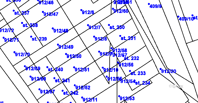 Parcela st. 912/9 v KÚ Stará Rudná, Katastrální mapa