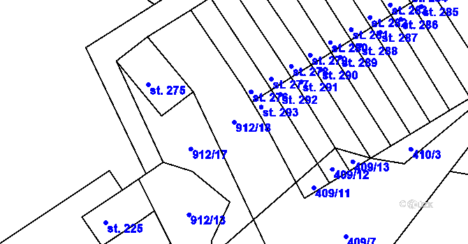 Parcela st. 912/18 v KÚ Stará Rudná, Katastrální mapa