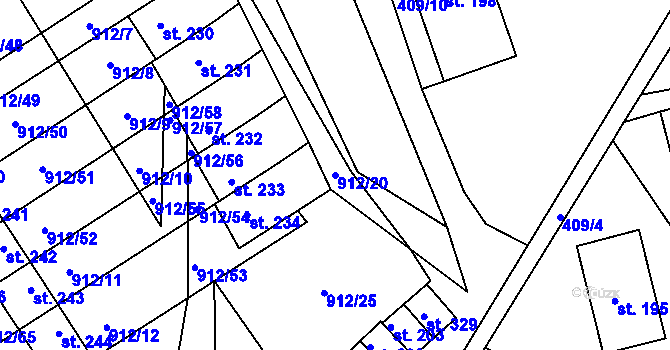 Parcela st. 912/20 v KÚ Stará Rudná, Katastrální mapa