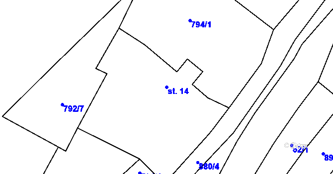 Parcela st. 14 v KÚ Arnultovice, Katastrální mapa
