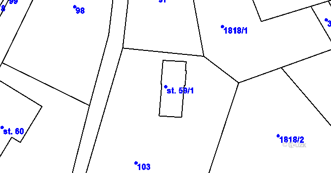Parcela st. 59/1 v KÚ Rudník, Katastrální mapa