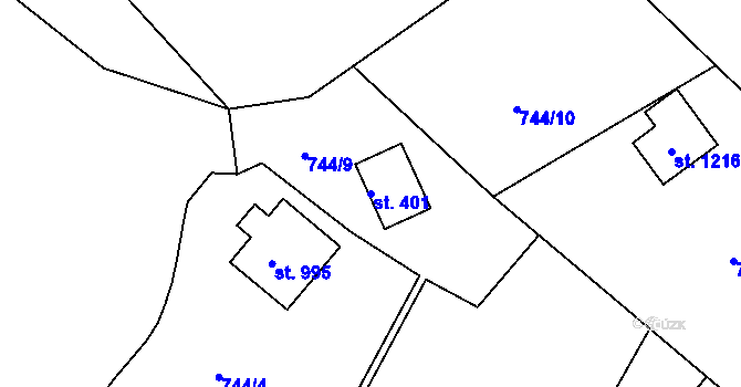 Parcela st. 401 v KÚ Rudník, Katastrální mapa