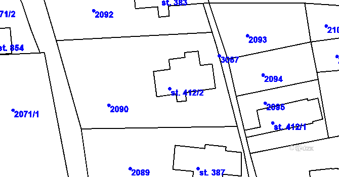 Parcela st. 412/2 v KÚ Rudník, Katastrální mapa
