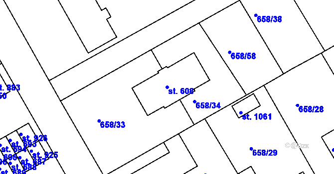 Parcela st. 608 v KÚ Rudník, Katastrální mapa