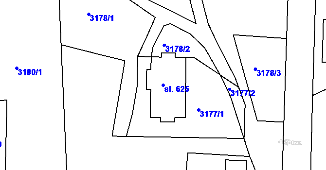 Parcela st. 625 v KÚ Rudník, Katastrální mapa