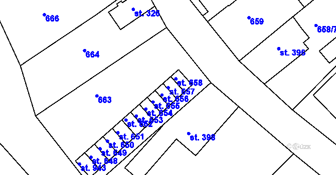 Parcela st. 657 v KÚ Rudník, Katastrální mapa