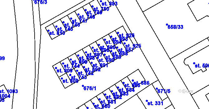 Parcela st. 689 v KÚ Rudník, Katastrální mapa