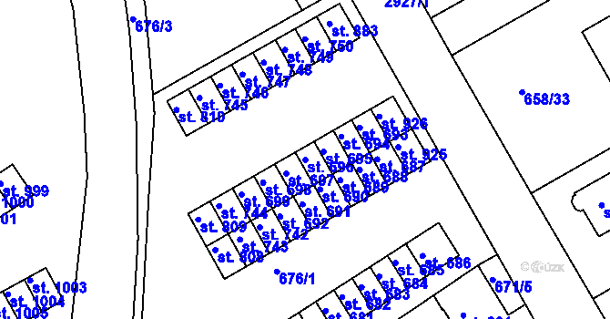 Parcela st. 696 v KÚ Rudník, Katastrální mapa
