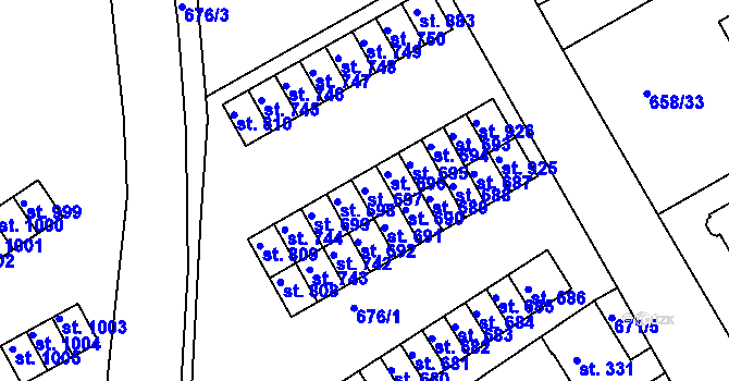 Parcela st. 697 v KÚ Rudník, Katastrální mapa