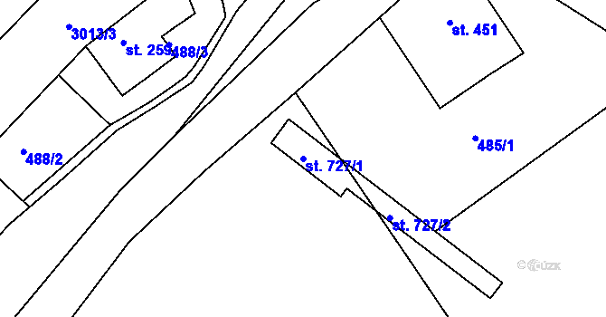 Parcela st. 727/1 v KÚ Rudník, Katastrální mapa