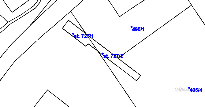 Parcela st. 727/2 v KÚ Rudník, Katastrální mapa