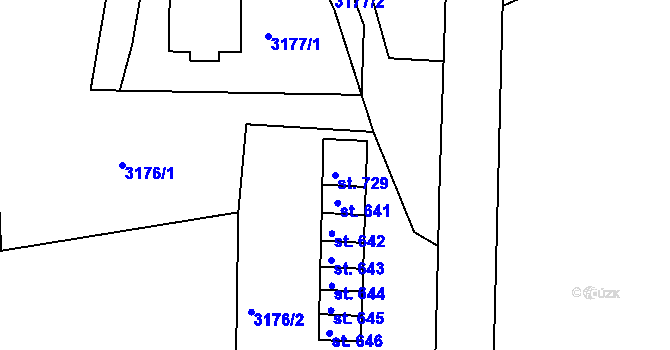 Parcela st. 729 v KÚ Rudník, Katastrální mapa