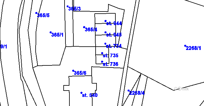 Parcela st. 735 v KÚ Rudník, Katastrální mapa