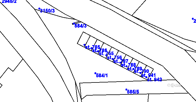 Parcela st. 755 v KÚ Rudník, Katastrální mapa