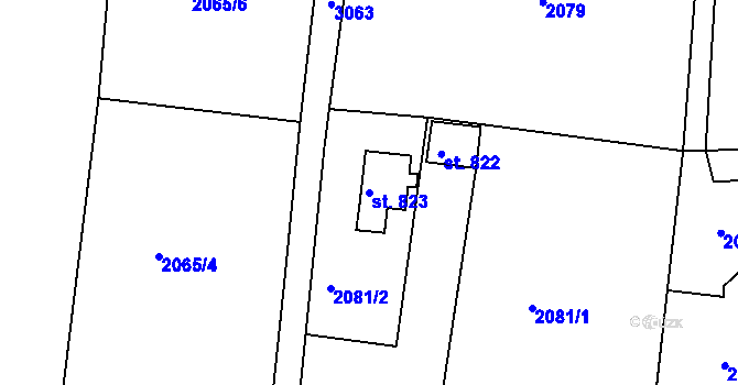 Parcela st. 823 v KÚ Rudník, Katastrální mapa