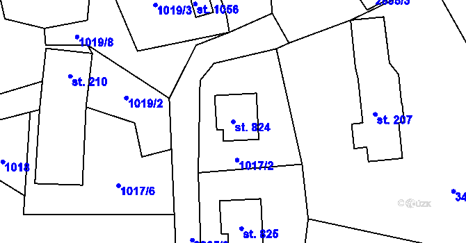 Parcela st. 824 v KÚ Rudník, Katastrální mapa