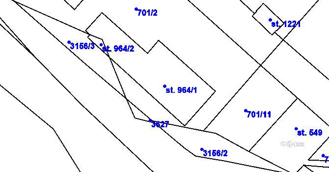 Parcela st. 964/1 v KÚ Rudník, Katastrální mapa