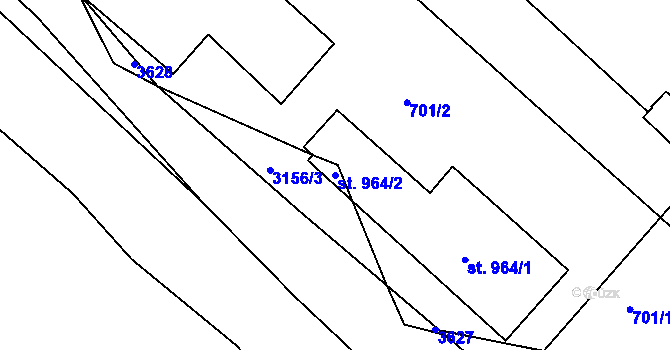 Parcela st. 964/2 v KÚ Rudník, Katastrální mapa