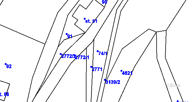 Parcela st. 74/1 v KÚ Rudník, Katastrální mapa