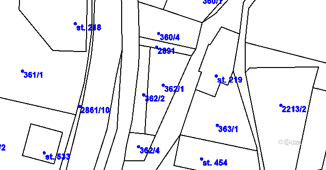 Parcela st. 362/1 v KÚ Rudník, Katastrální mapa