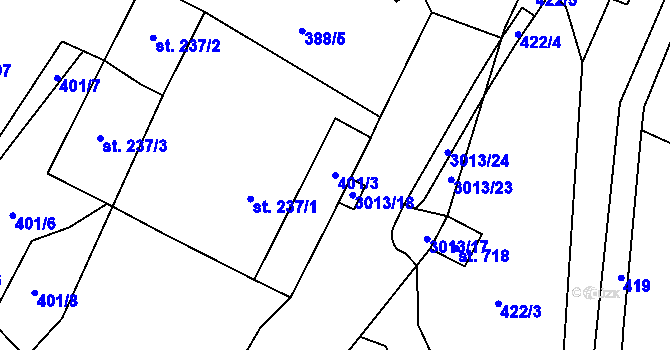 Parcela st. 401/3 v KÚ Rudník, Katastrální mapa